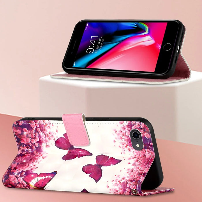 3D Vivid Pattern Wallet Leather Case Stand for iPhone 6s 6 4.7 inch - Red Butterflies and Flower - 2