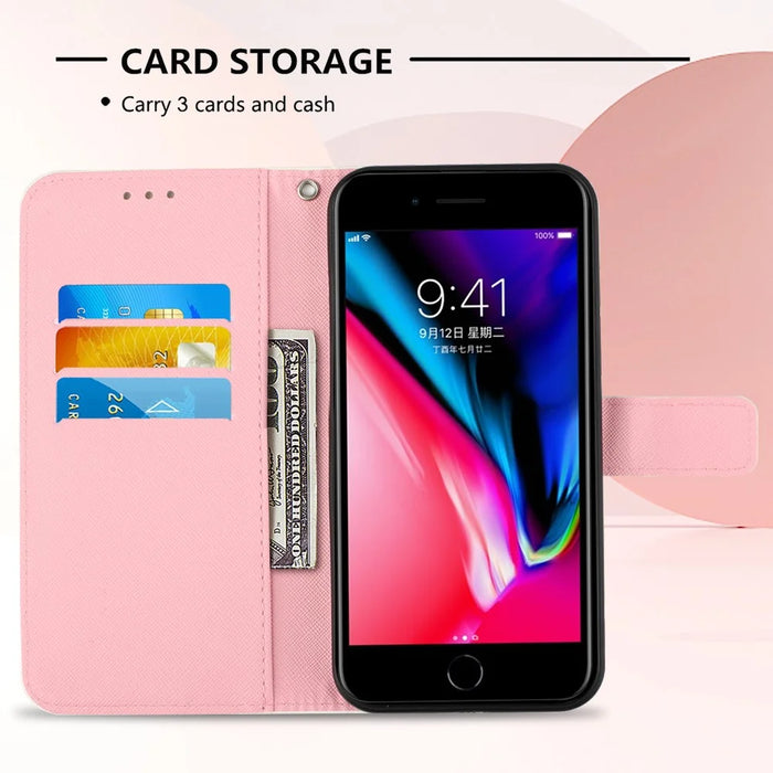 3D Vivid Pattern Wallet Leather Case Stand for iPhone 6s 6 4.7 inch - Red Butterflies and Flower - 3
