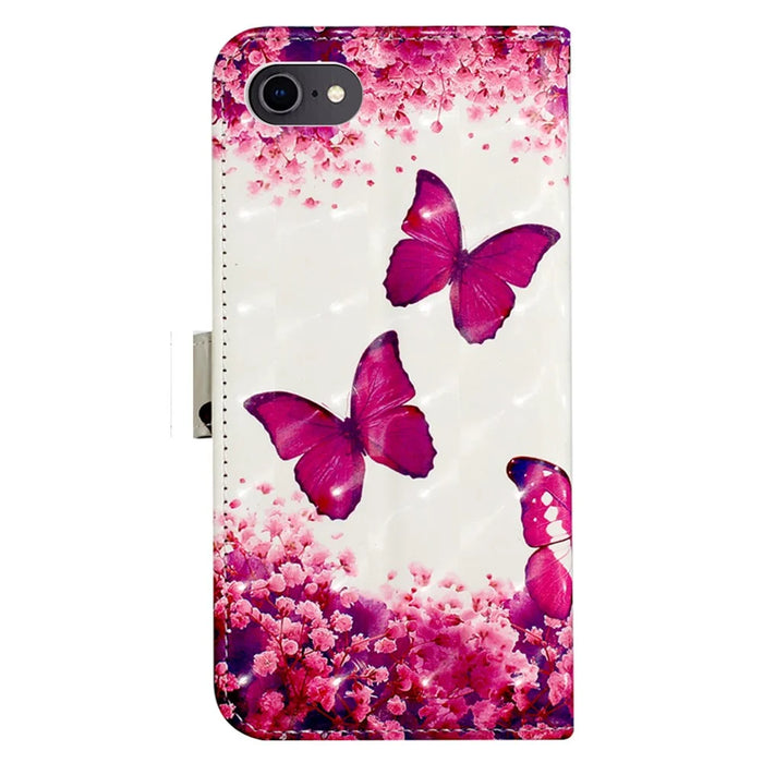 3D Vivid Pattern Wallet Leather Case Stand for iPhone 6s 6 4.7 inch - Red Butterflies and Flower - 7
