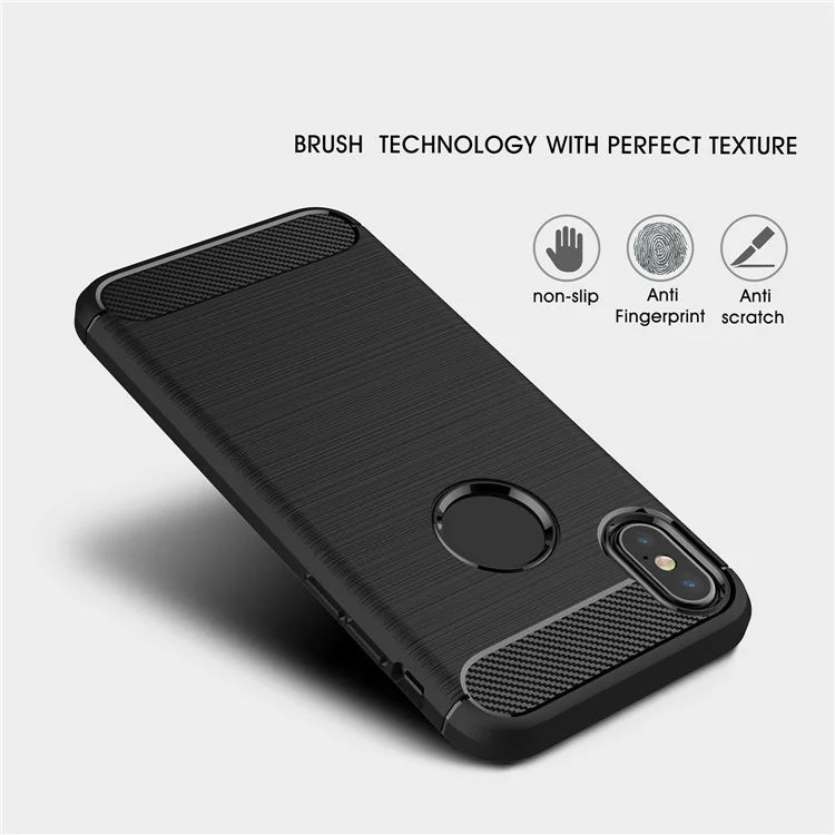 For Apple iPhone XS / X 5.8 inch Carbon Fiber Texture Brushed Soft TPU Case Cover - Black - 3