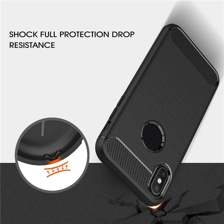 For Apple iPhone XS / X 5.8 inch Carbon Fiber Texture Brushed Soft TPU Case Cover - Black - 6