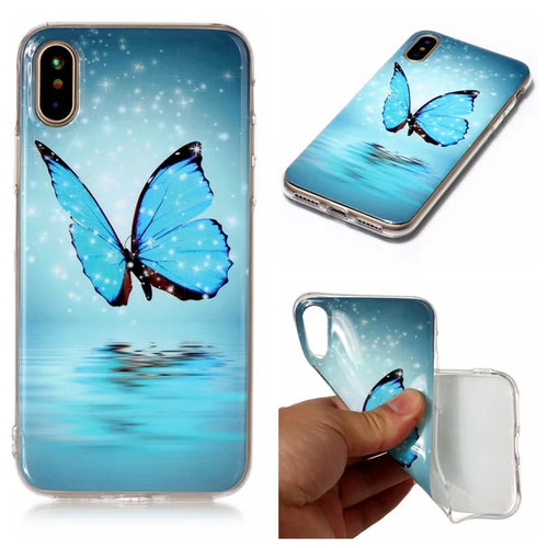 Luminous IMD Patterned TPU Cover for iPhone XS / X/Ten 5.8 inch - Shining Blue Butterfly - 1