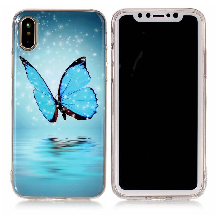 Luminous IMD Patterned TPU Cover for iPhone XS / X/Ten 5.8 inch - Shining Blue Butterfly - 2