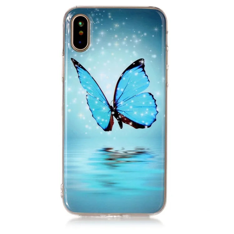 Luminous IMD Patterned TPU Cover for iPhone XS / X/Ten 5.8 inch - Shining Blue Butterfly - 3
