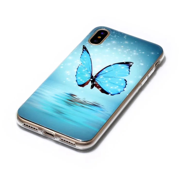 Luminous IMD Patterned TPU Cover for iPhone XS / X/Ten 5.8 inch - Shining Blue Butterfly - 4