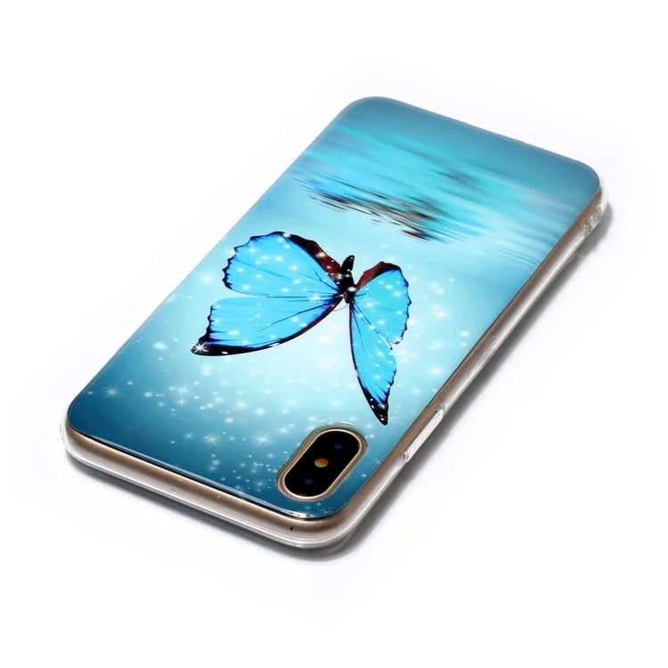 Luminous IMD Patterned TPU Cover for iPhone XS / X/Ten 5.8 inch - Shining Blue Butterfly - 5