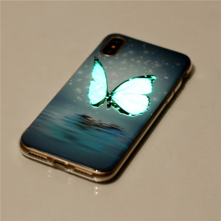 Luminous IMD Patterned TPU Cover for iPhone XS / X/Ten 5.8 inch - Shining Blue Butterfly - 6