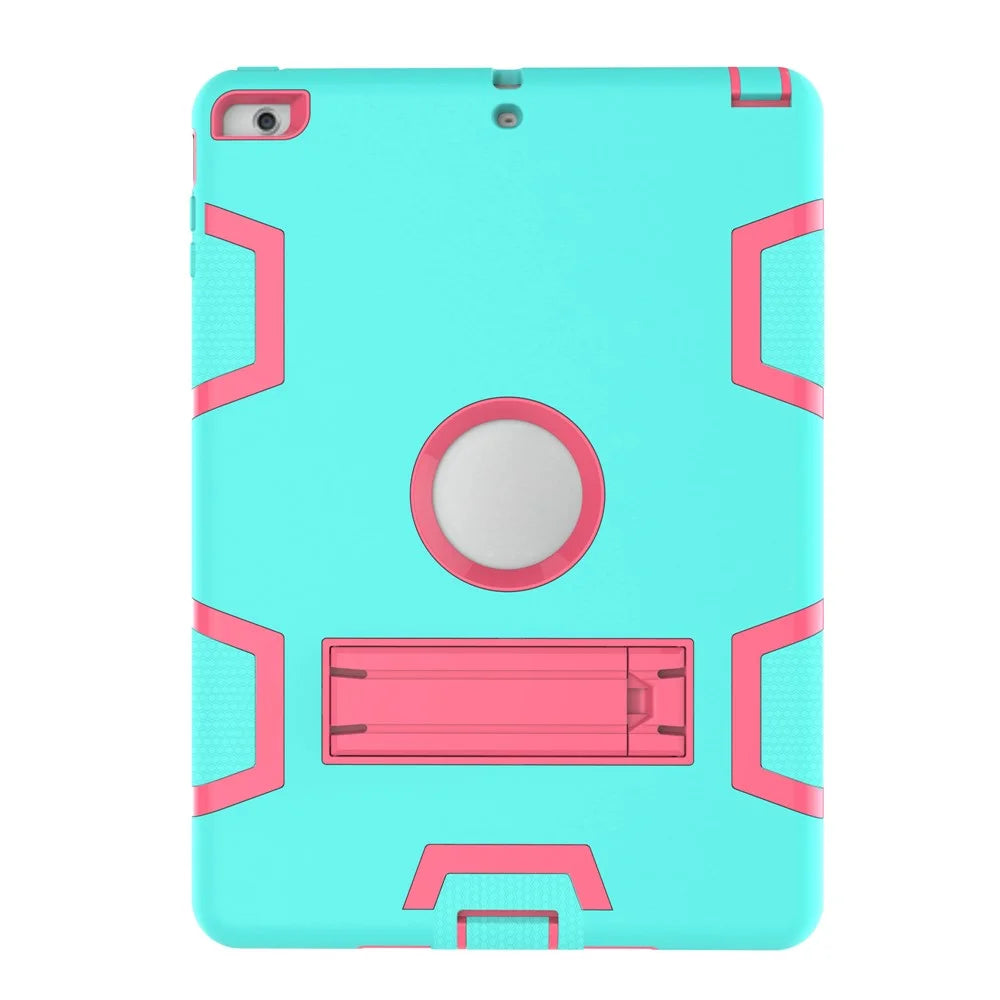 Armor Defender Kickstand PC Silicone Protector Case for iPad Air - Cyan / Rose - 3