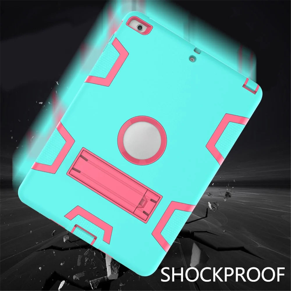Armor Defender Kickstand PC Silicone Protector Case for iPad Air - Cyan / Rose - 4