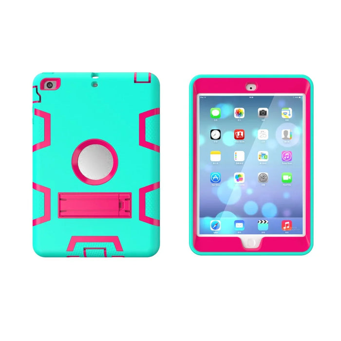 Kickstand PC Silicone Hybrid Armor Protective Cover for iPad mini 3 2 1 - Cyan / Rose - 3