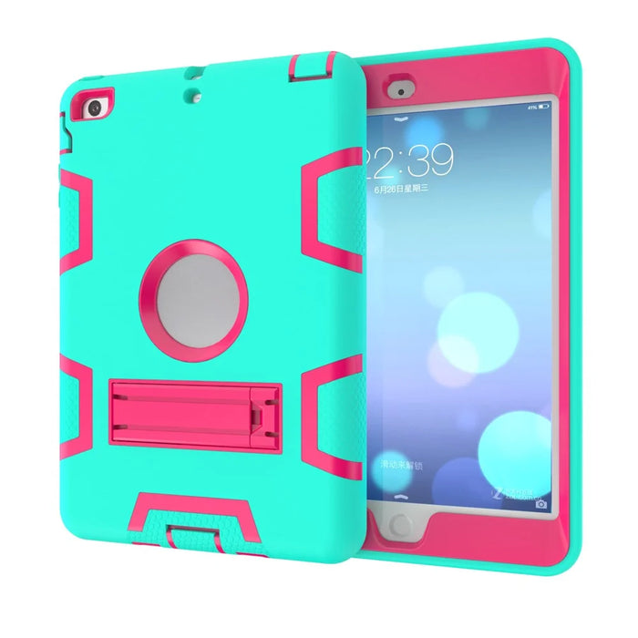 Kickstand PC Silicone Hybrid Armor Protective Cover for iPad mini 3 2 1 - Cyan / Rose - 4