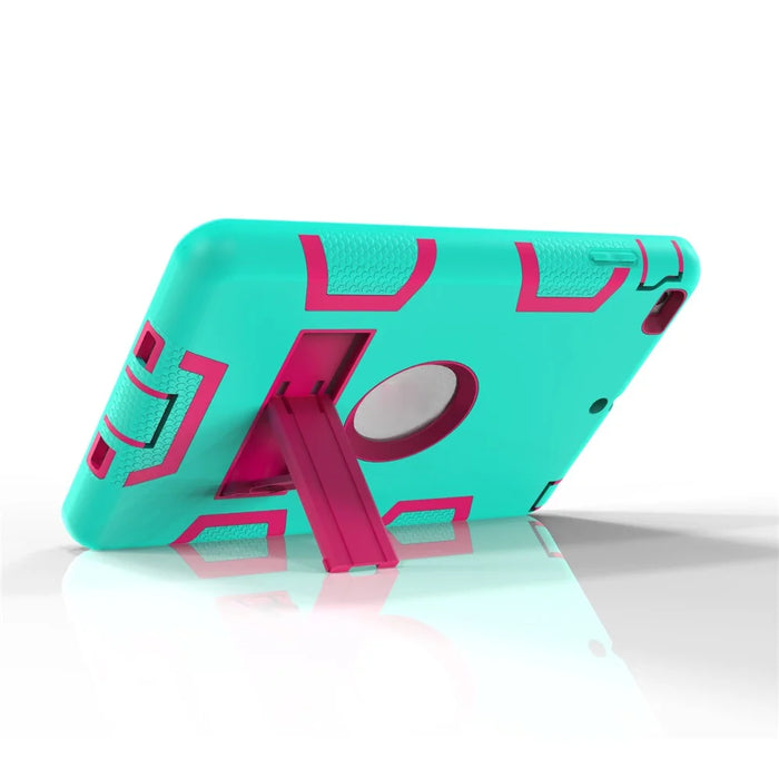 Kickstand PC Silicone Hybrid Armor Protective Cover for iPad mini 3 2 1 - Cyan / Rose - 5
