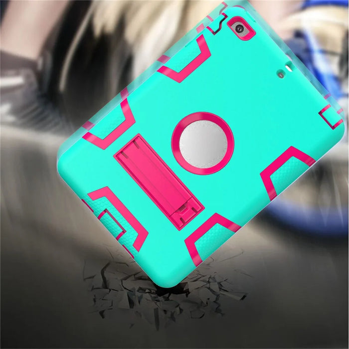 Kickstand PC Silicone Hybrid Armor Protective Cover for iPad mini 3 2 1 - Cyan / Rose - 6