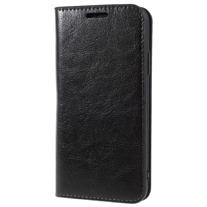 Crazy Horse Genuine Leather Case for iPhone X 5.8 inch, Stand Wallet Flip Folio Protective Cover - Black - 2