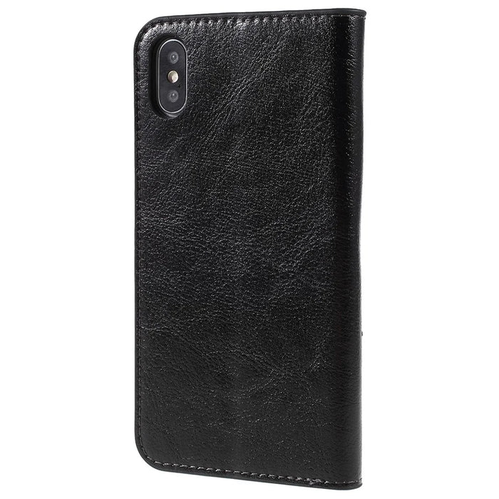 Crazy Horse Genuine Leather Case for iPhone X 5.8 inch, Stand Wallet Flip Folio Protective Cover - Black - 3