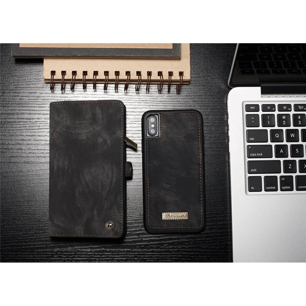 CASEME Detachable 2-in-1 Multi-slot Wallet PU Leather Case for iPhone X 5.8 inch - Black - 2