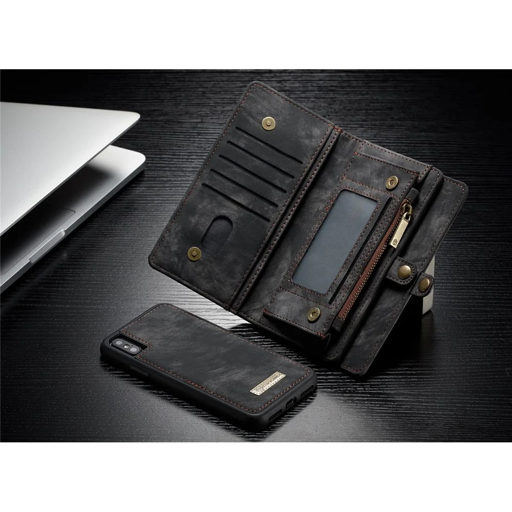 CASEME Detachable 2-in-1 Multi-slot Wallet PU Leather Case for iPhone X 5.8 inch - Black - 6