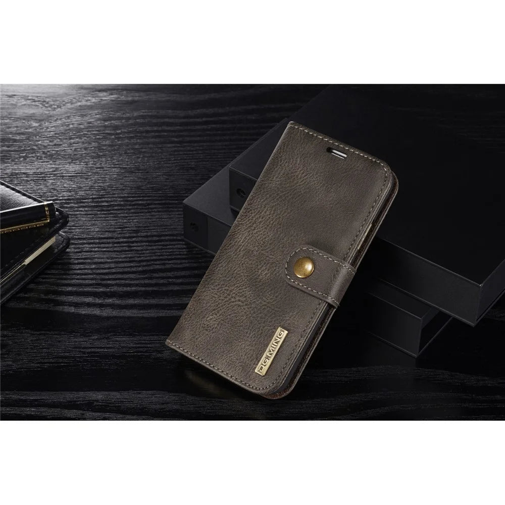 DG.MING For iPhone X/XS 5.8 inch Shockproof Anti-scratch Split Leather Wallet Cover + Detachable PC Phone Case - Grey - 3