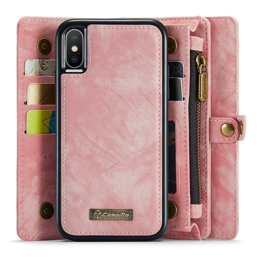 CASEME 008 Series Phone Case for iPhone X (Ten) / XS Detachable 2-in-1 PU Leather Phone Cover with Zipper Wallet - Pink - 2