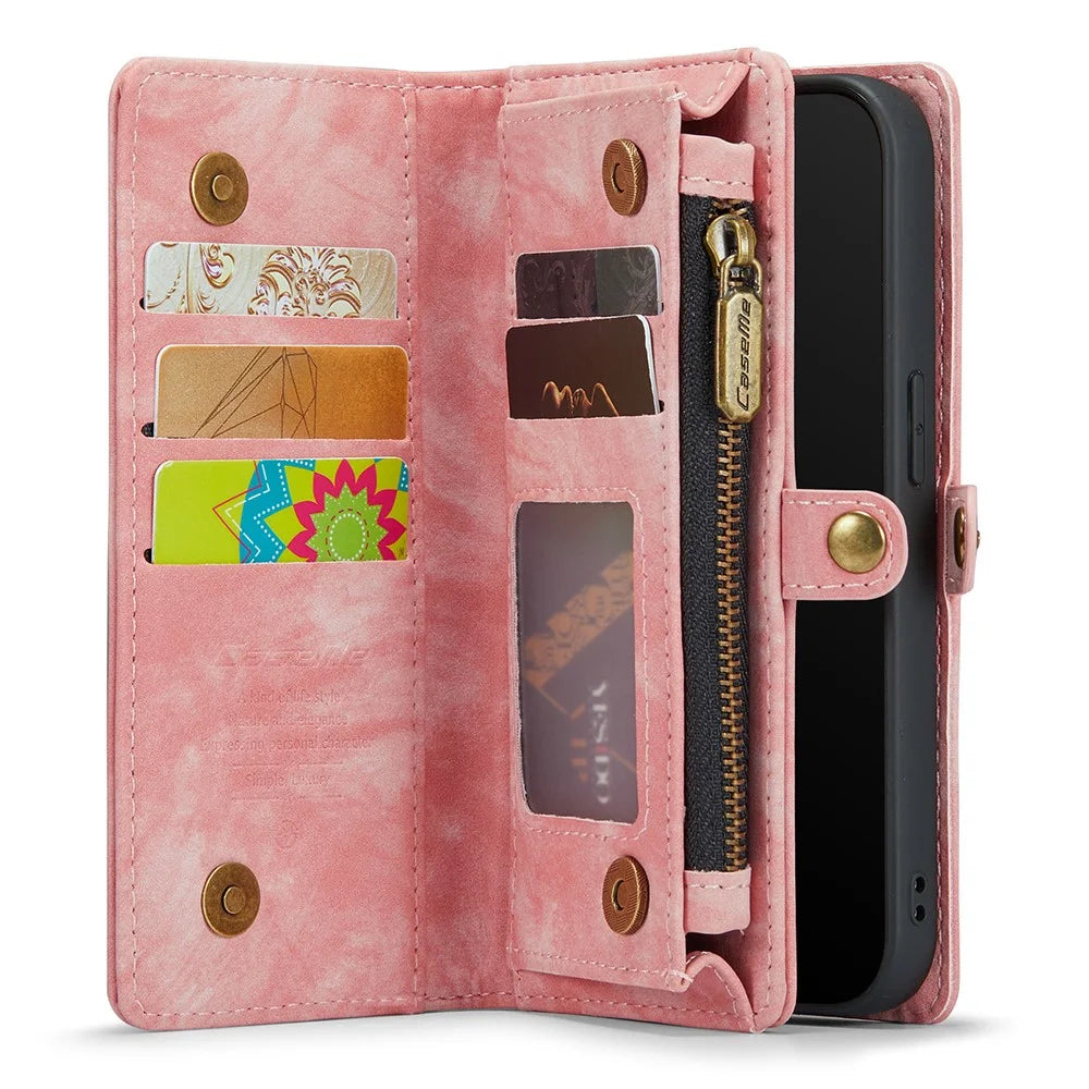 CASEME 008 Series Phone Case for iPhone X (Ten) / XS Detachable 2-in-1 PU Leather Phone Cover with Zipper Wallet - Pink - 3