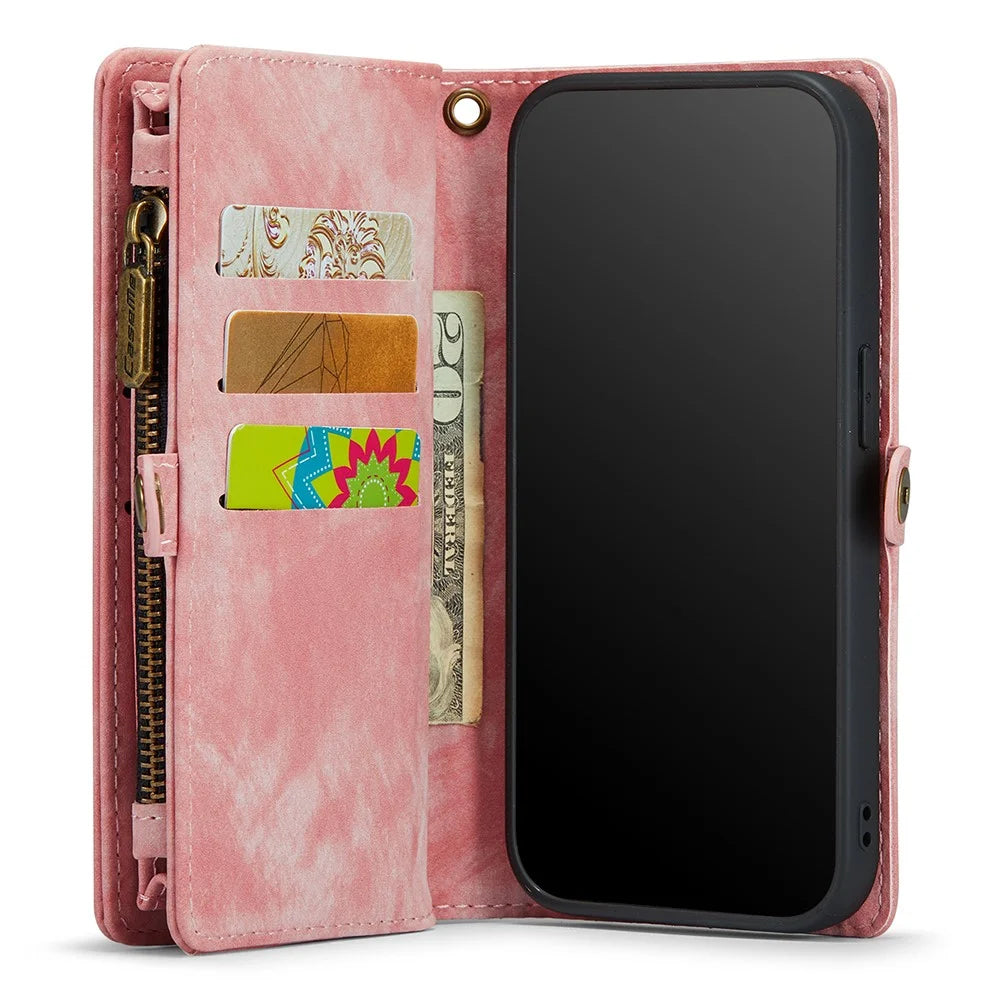 CASEME 008 Series Phone Case for iPhone X (Ten) / XS Detachable 2-in-1 PU Leather Phone Cover with Zipper Wallet - Pink - 4