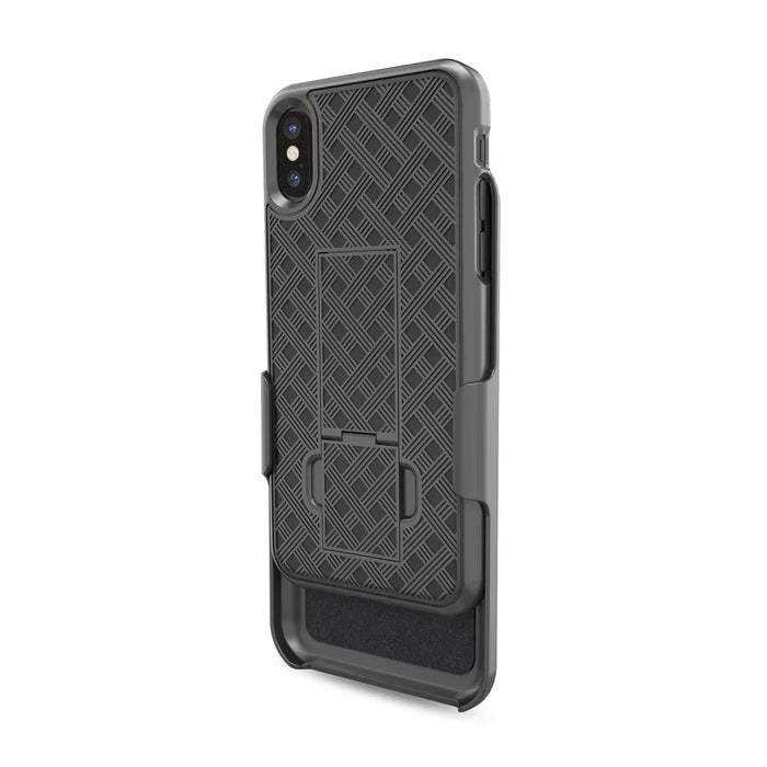 Woven Texture PC + TPU Swivel Belt Clip Holster Case for iPhone X (Ten) - Black - 3