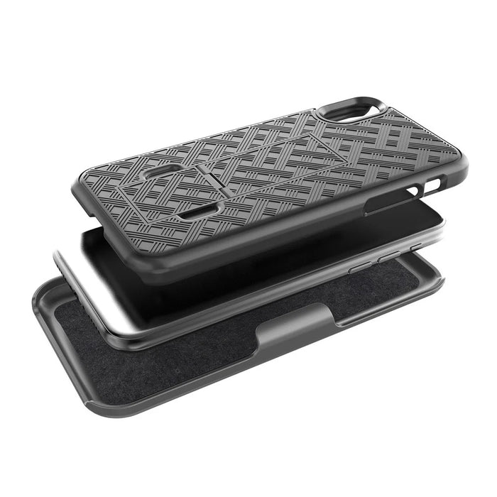 Woven Texture PC + TPU Swivel Belt Clip Holster Case for iPhone X (Ten) - Black - 4