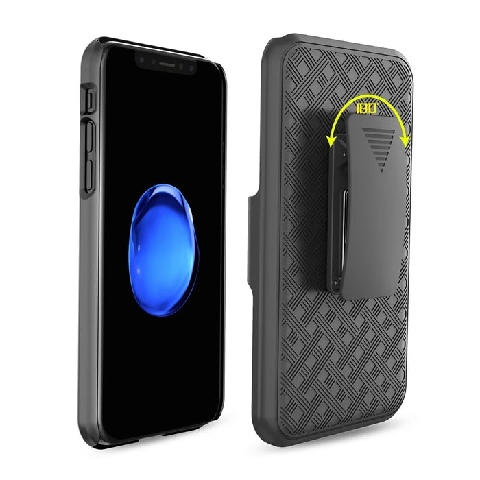 Woven Texture PC + TPU Swivel Belt Clip Holster Case for iPhone X (Ten) - Black - 5