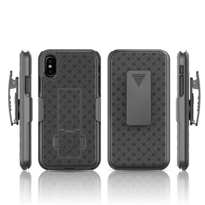 Woven Texture PC + TPU Swivel Belt Clip Holster Case for iPhone X (Ten) - Black - 6
