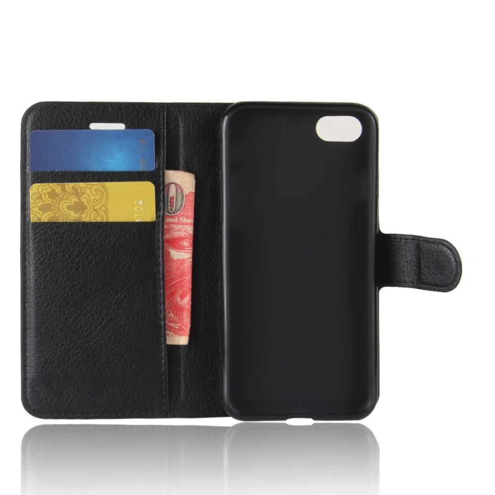 Stand Feature Litchi Skin PU Leather Wallet Magnetic Protective Cover for iPhone 7 / 8 4.7 inch / SE (2020) / SE (2022) - Black - 3