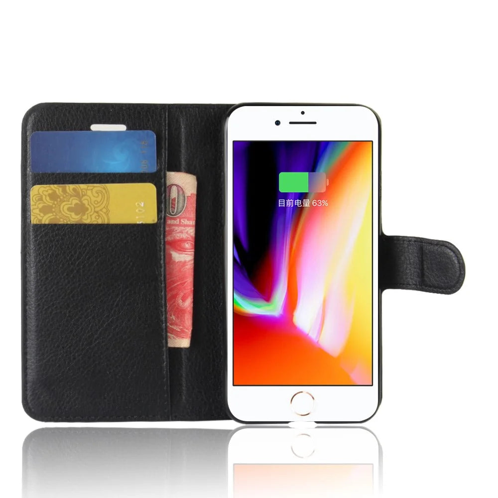 Stand Feature Litchi Skin PU Leather Wallet Magnetic Protective Cover for iPhone 7 / 8 4.7 inch / SE (2020) / SE (2022) - Black - 4