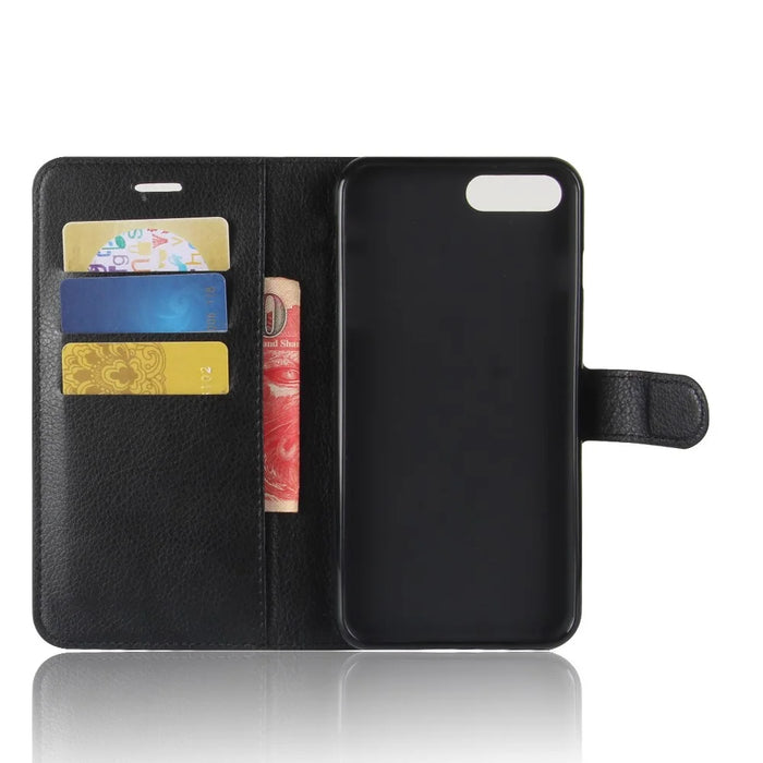 Lychee Skin Leather Wallet Case for iPhone 8 Plus / 7 Plus - Black - 3