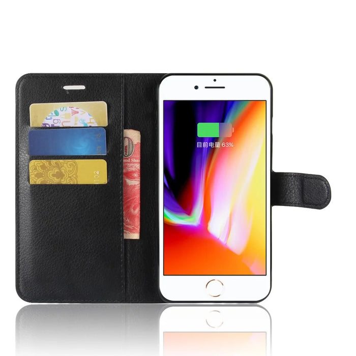 Lychee Skin Leather Wallet Case for iPhone 8 Plus / 7 Plus - Black - 4