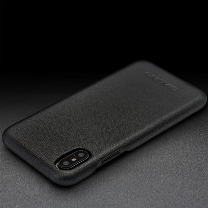 QIALINO Cowhide Leather Coated PC Back Casing for iPhone X / XS 5.8 inch Hard Phone Accessory - Black - 5