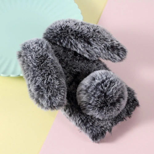 Rabbit Shape Fluffy Fur Coated Rhinestone TPU Gel Case for iPhone XS/X 5.8 inch - Coffee - 1