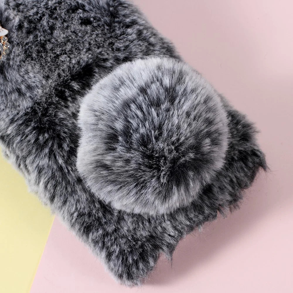 Rabbit Shape Fluffy Fur Coated Rhinestone TPU Gel Case for iPhone XS/X 5.8 inch - Coffee - 4