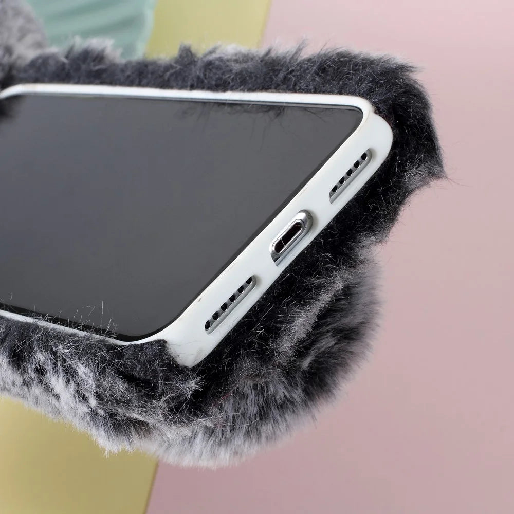 Rabbit Shape Fluffy Fur Coated Rhinestone TPU Gel Case for iPhone XS/X 5.8 inch - Coffee - 5