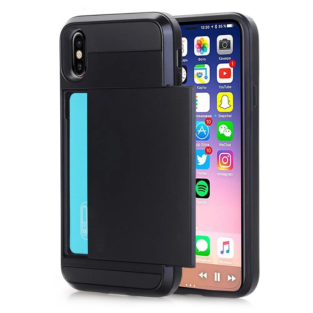 PC + TPU Hybrid Case with Hidden Card Holder for iPhone X - Black - 1