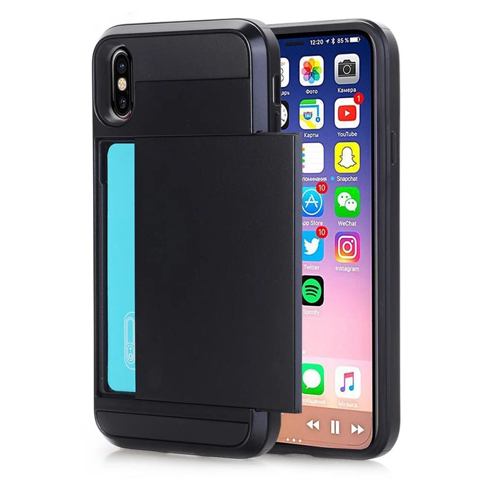 PC + TPU Hybrid Case with Hidden Card Holder for iPhone X - Black - 1