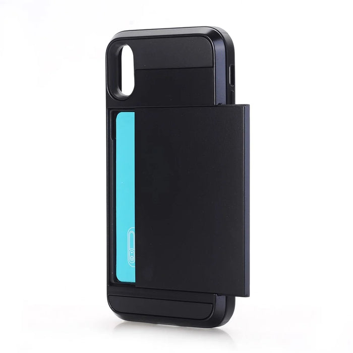 PC + TPU Hybrid Case with Hidden Card Holder for iPhone X - Black - 2