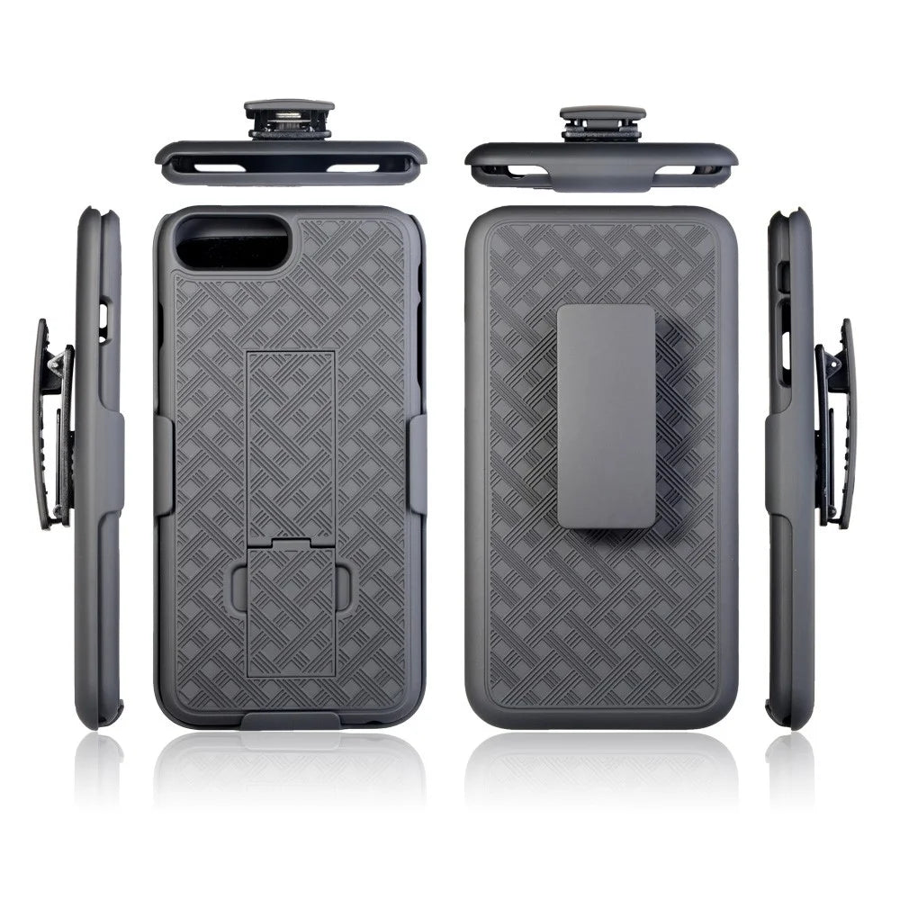Woven Texture PC + TPU Swivel Belt Clip Holster Case for iPhone 8 Plus / 7 Plus 5.5 inch - Black - 1
