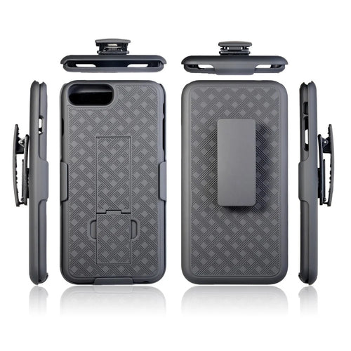Woven Texture PC + TPU Swivel Belt Clip Holster Case for iPhone 8 Plus / 7 Plus 5.5 inch - Black - 1