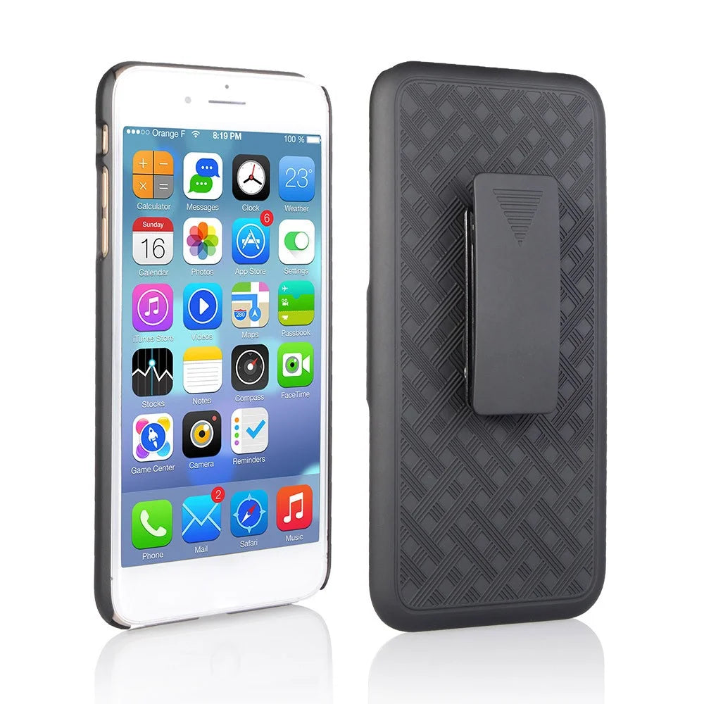 Woven Texture PC + TPU Swivel Belt Clip Holster Case for iPhone 8 Plus / 7 Plus 5.5 inch - Black - 2