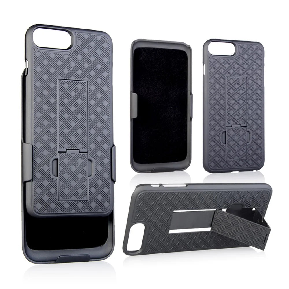 Woven Texture PC + TPU Swivel Belt Clip Holster Case for iPhone 8 Plus / 7 Plus 5.5 inch - Black - 3