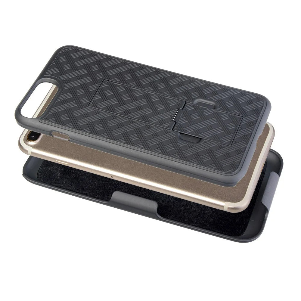 Woven Texture PC + TPU Swivel Belt Clip Holster Case for iPhone 8 Plus / 7 Plus 5.5 inch - Black - 5