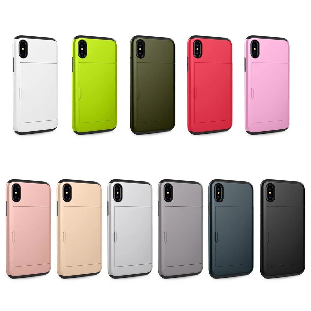 For iPhone XS/X 5.8 inch Sliding Card Holder PC + TPU Hybrid Shell Case - Black - 2