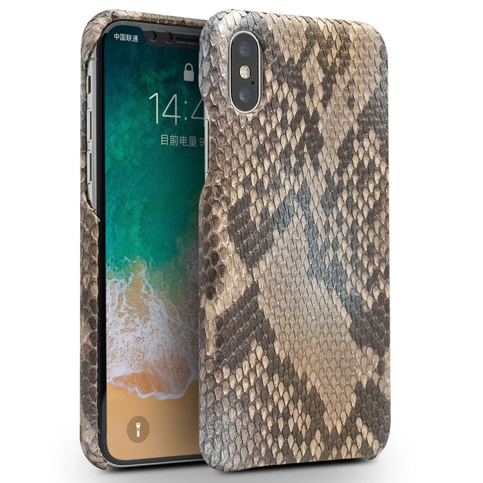 QIALINO Python Skin Texture Genuine Leather Phone Back Case for iPhone X - 1