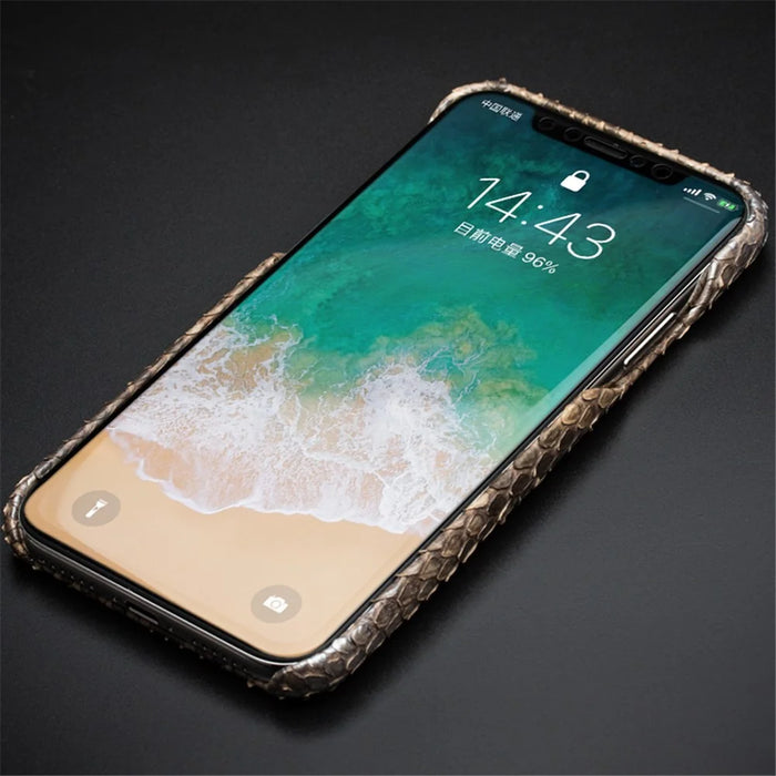 QIALINO Python Skin Texture Genuine Leather Phone Back Case for iPhone X - 5