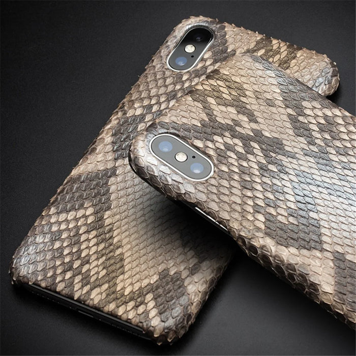 QIALINO Python Skin Texture Genuine Leather Phone Back Case for iPhone X - 7