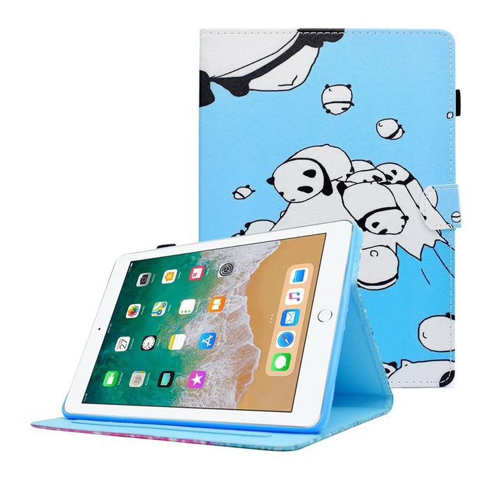Patterned Leather Card Holder Casing Cover for iPad 9.7 (2018)/9.7 (2017)/Air 2/Air 1 - Cute Panda - 1